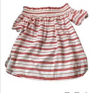 Club Monaco red and white striped blouse.